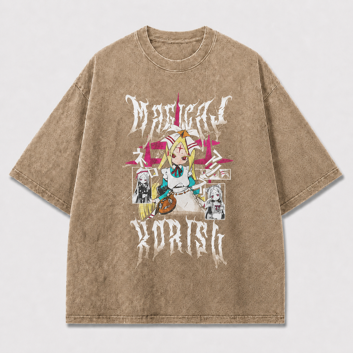 Gothic and Doll Collage with Multiple Portrait Oversized Graphic Tee