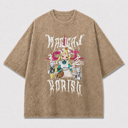 Gothic and Doll Collage with Multiple Portrait Oversized Graphic Tee