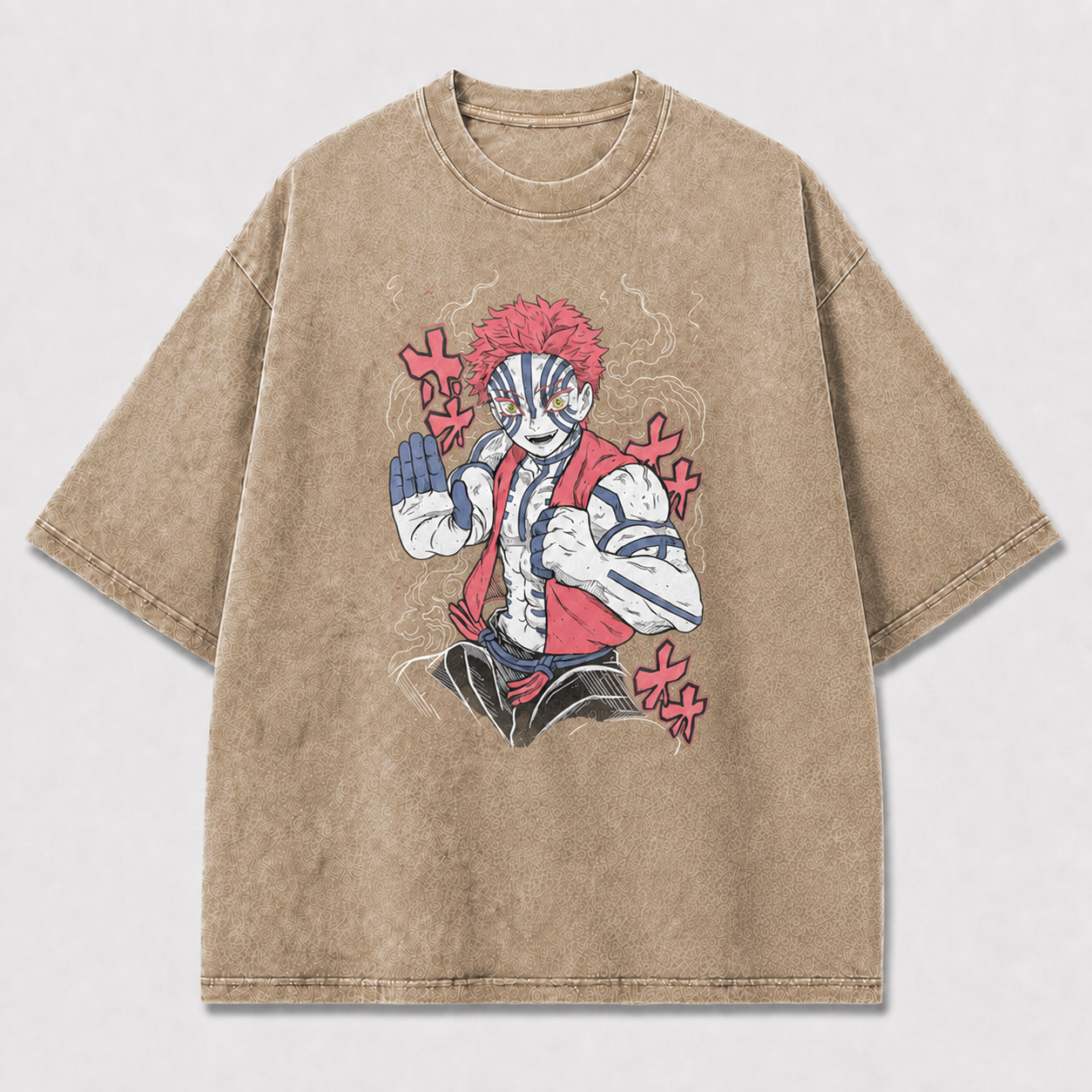 And Striped Martial Artist Posing amid Curling Oversized Graphic Tee