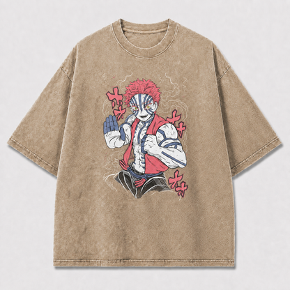 And Striped Martial Artist Posing amid Curling Oversized Graphic Tee