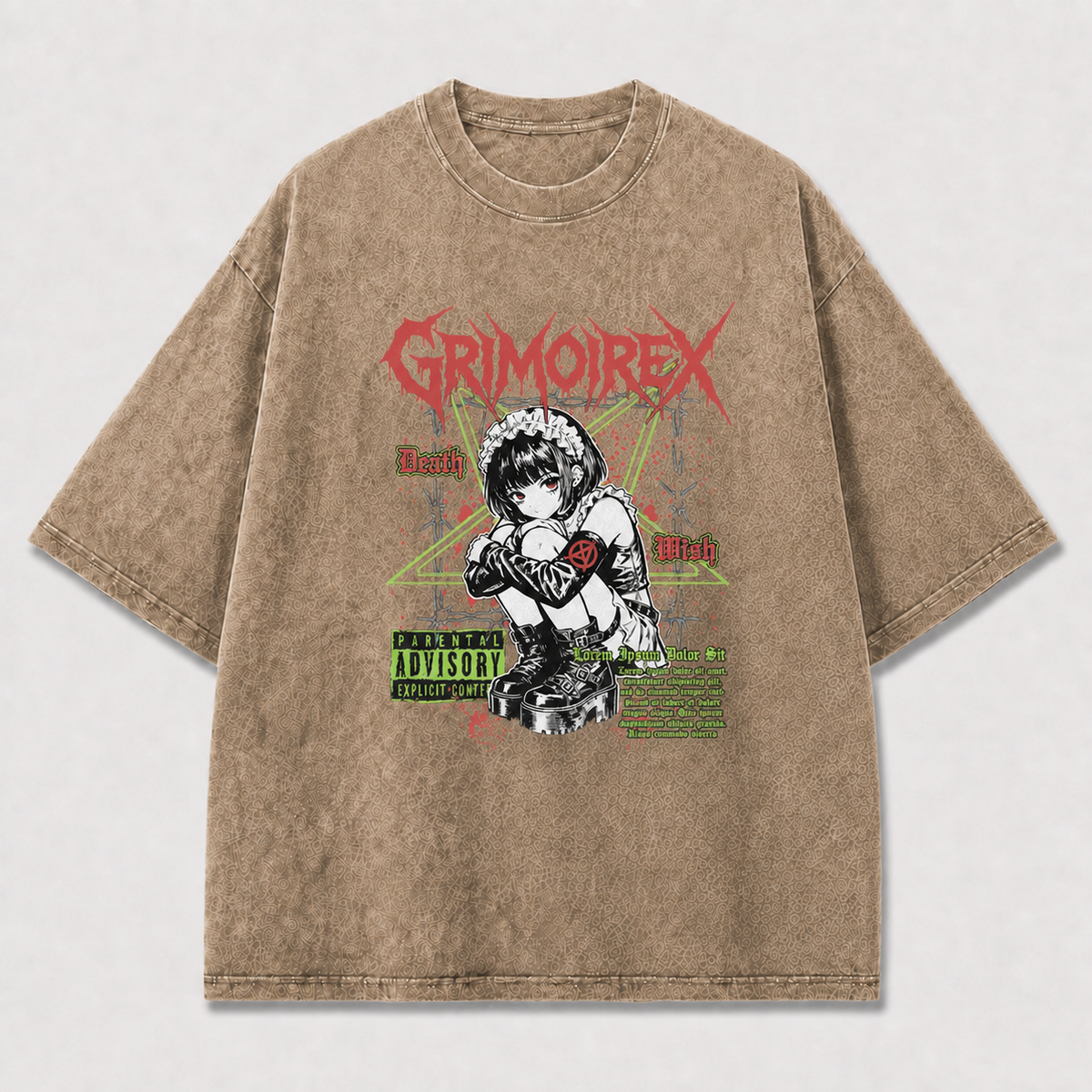 Gothic and Maid Portrait with Distressed Oversized Graphic Tee