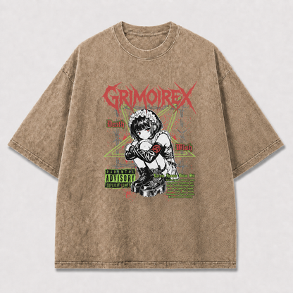Gothic and Maid Portrait with Distressed Oversized Graphic Tee