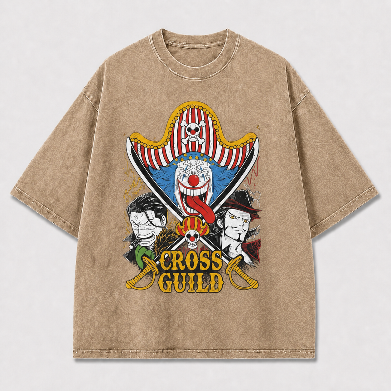 Colorful Pirate-inspired Clown and Two Stern Oversized Graphic Tee