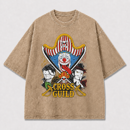 Colorful Pirate-inspired Clown and Two Stern Oversized Graphic Tee