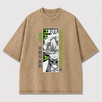 And Close Portrait of a Scarred White-haired Oversized Graphic Tee