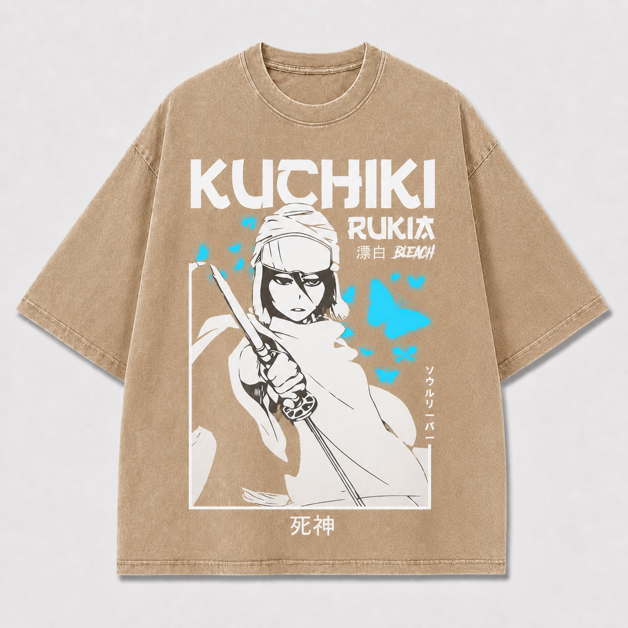 Monochrome Sword-wielding Woman Framed By Bright Oversized Graphic Tee