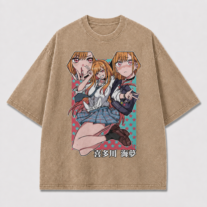 Bright Multi-panel Illustration of an Expressive Oversized Graphic Tee