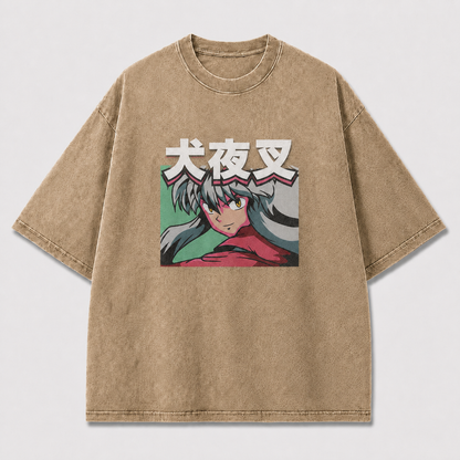 And Silver-haired Warrior Portrait with Oversized Graphic Tee