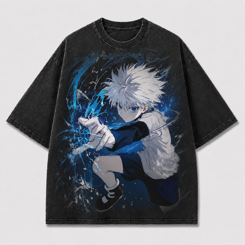 Oversized Electric Assassin Graphic Tee – Motion Print Top