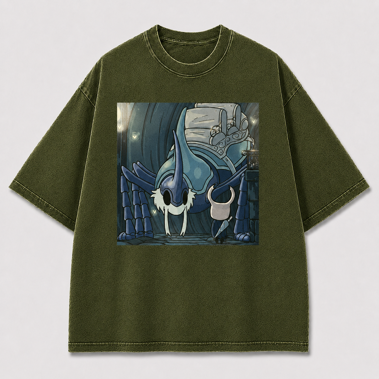 Blue Fanged Mask Creature Graphic Print Oversized Tee
