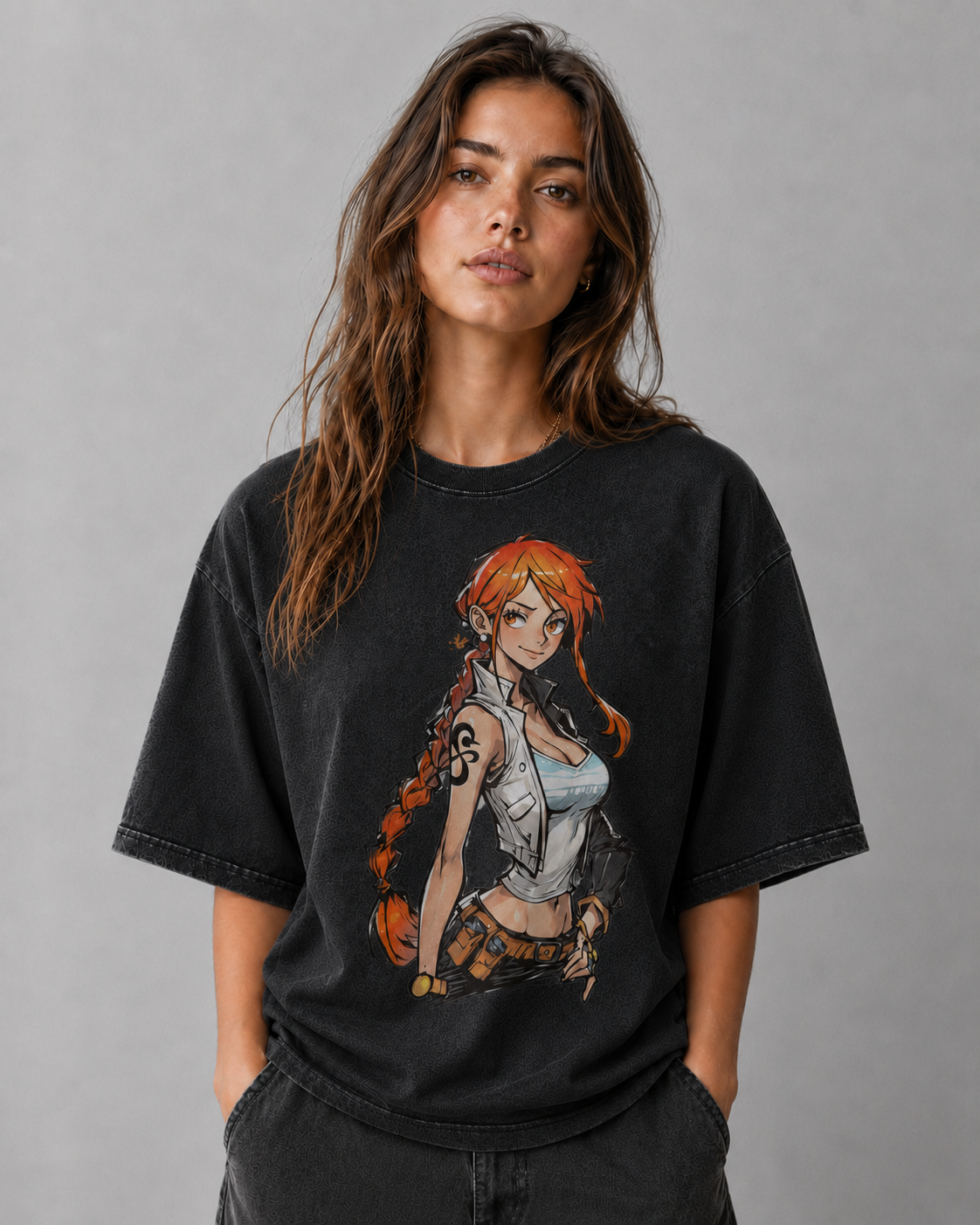 Oversized Streetwear Graphic Tee – Braided Hair Side Portrait Print