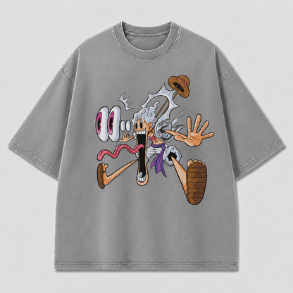 Oversized Streetwear Graphic Tee – Exaggerated Cartoon Stretch Print