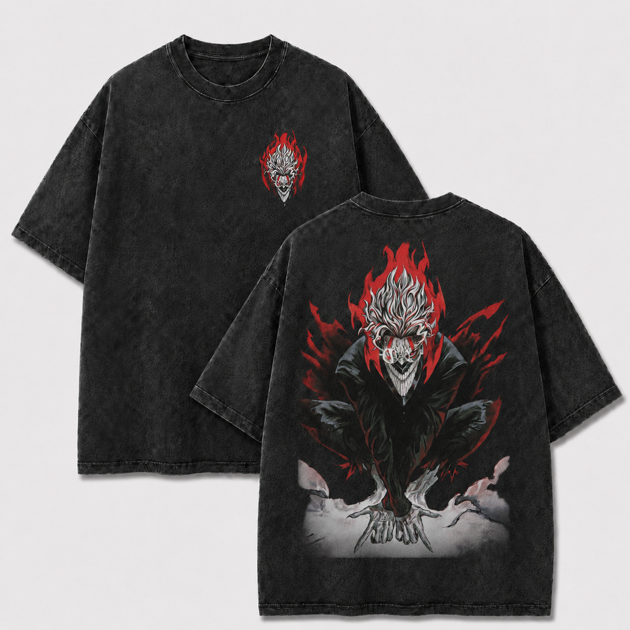 Oversized Streetwear Graphic Tee – Crouching Flame Demon Print