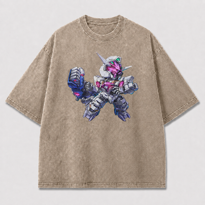 Oversized Chibi Mecha Graphic Tee – Crystal Detail Print Top