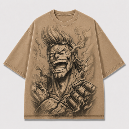 Oversized Streetwear Graphic Tee – Grinning Sketch Portrait Print