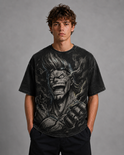 Oversized Streetwear Graphic Tee – Grinning Sketch Portrait Print