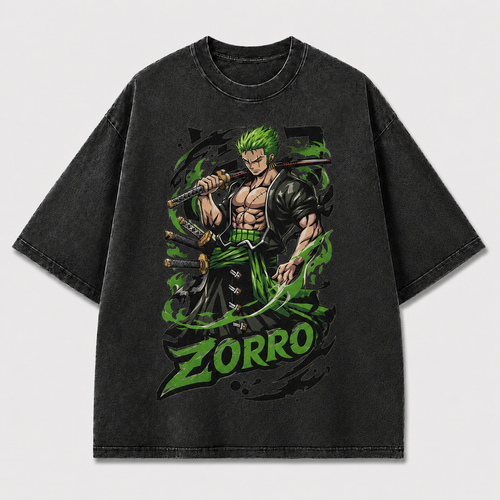 Oversized Graphic Print T-Shirt – Green-Haired Swordsman Streetwear Tee