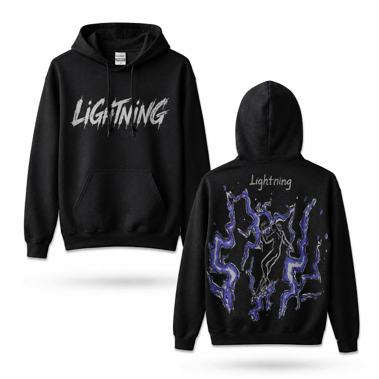 Oversized Streetwear Graphic Hoodie – Abstract Lightning Sketch Print