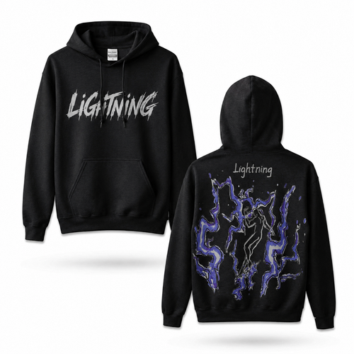 Oversized Streetwear Graphic Hoodie – Abstract Lightning Sketch Print