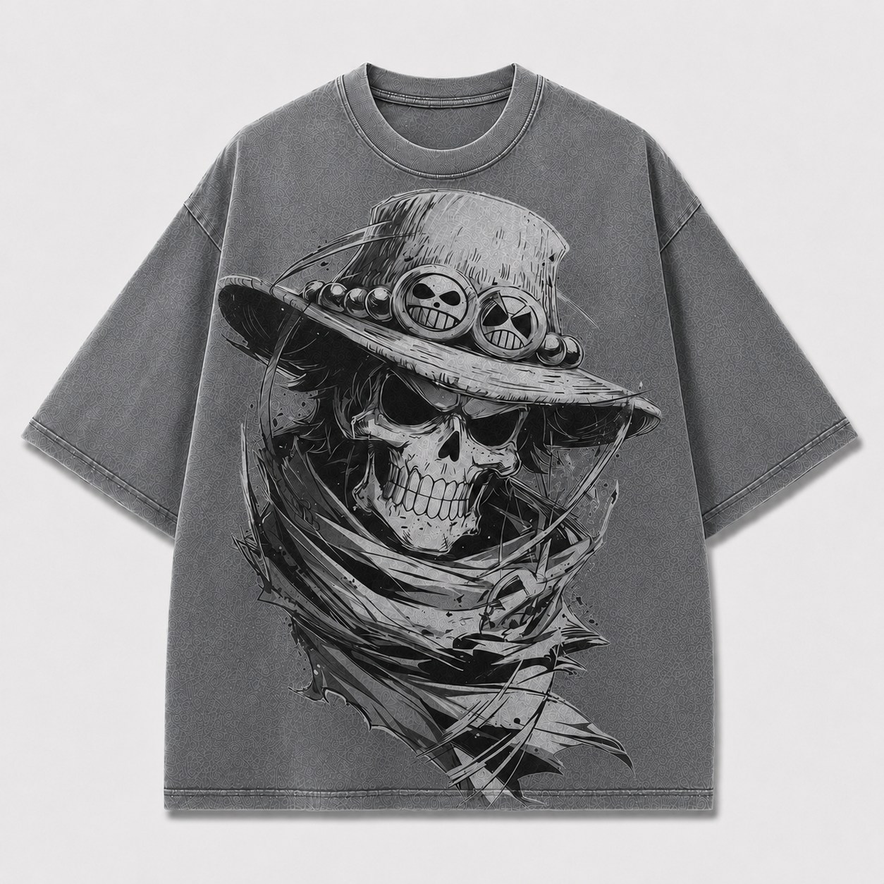 Oversized Streetwear Graphic Tee – Skull Hat Front Print