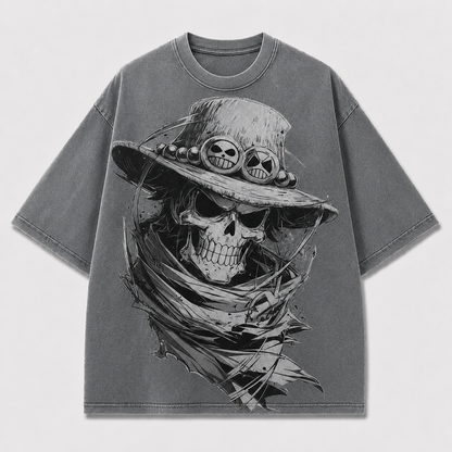 Oversized Streetwear Graphic Tee – Skull Hat Front Print