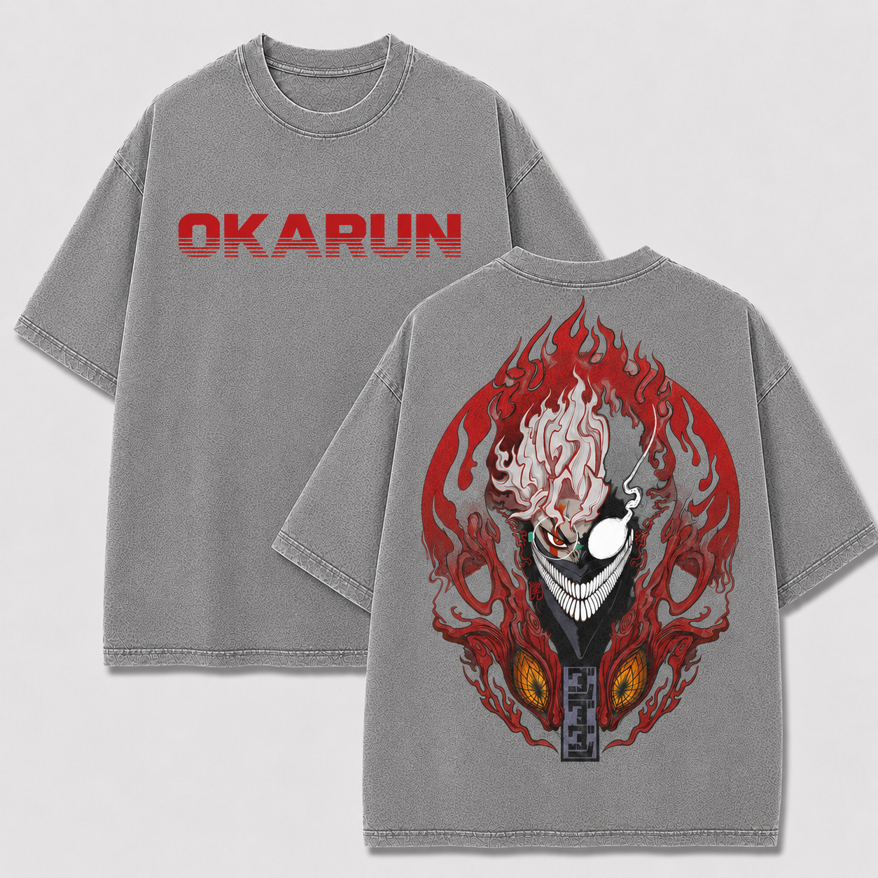 Oversized Streetwear Graphic Tee – Flaming Grin Skull Print