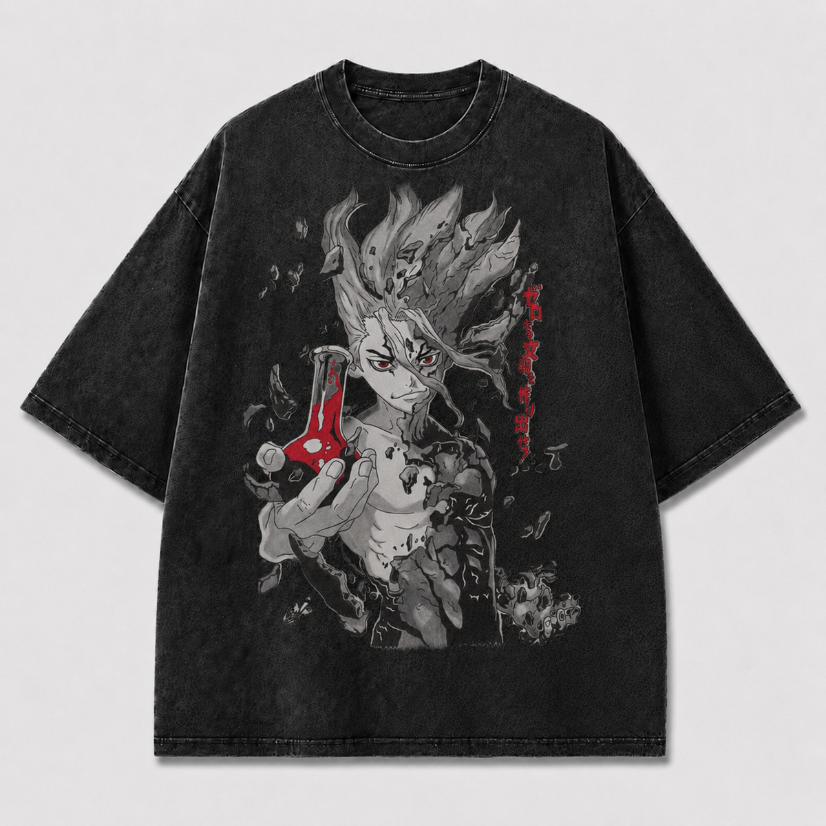 Oversized Stone Warrior Portrait Graphic Tee – Monochrome Print Top
