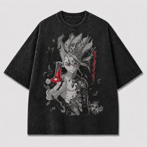 Oversized Stone Warrior Portrait Graphic Tee – Monochrome Print Top