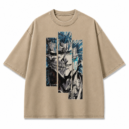 Oversized Streetwear Graphic Tee – Vertical Panel Grinning Skull Print