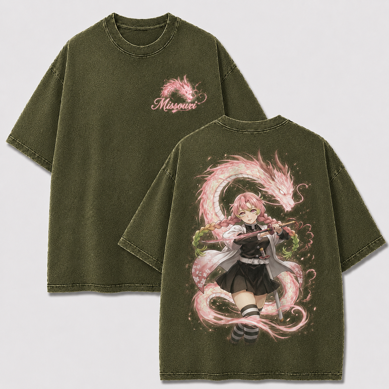 Pink Dragon Sword Maiden Vintage Washed Graphic Tee