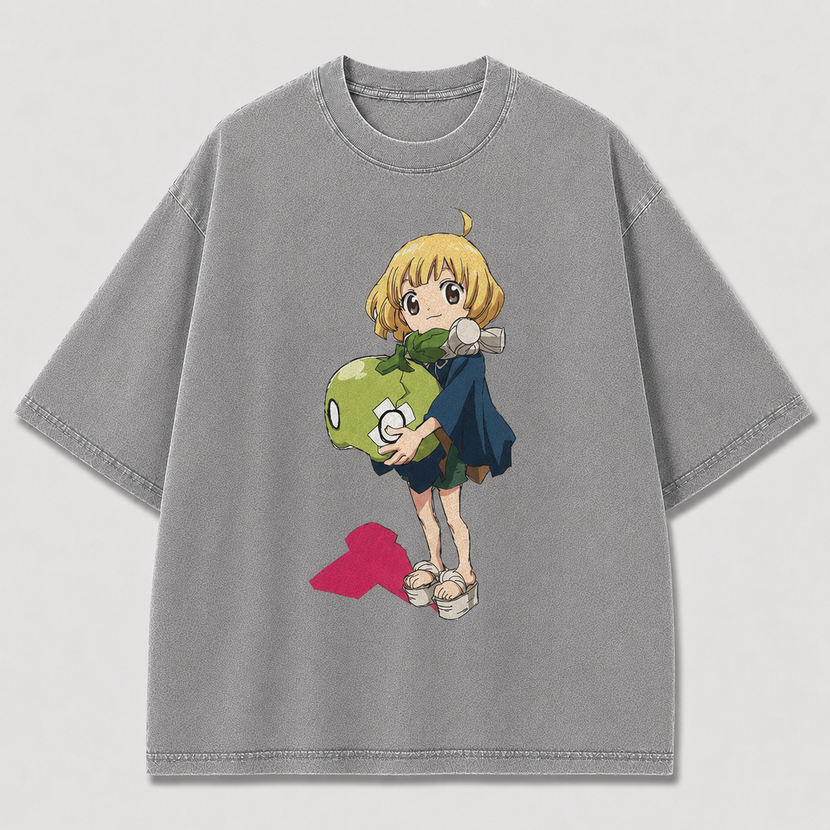 Oversized Apple Hug Character Graphic Tee – Print Top