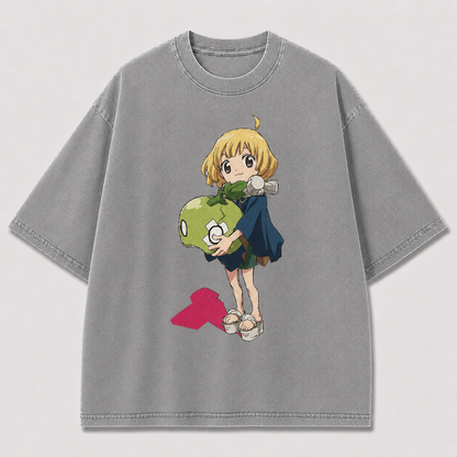 Oversized Apple Hug Character Graphic Tee – Print Top