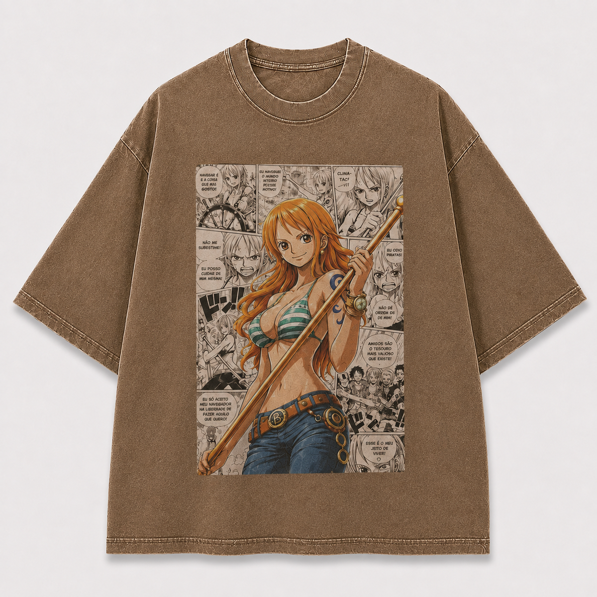 Oversized Graphic Print T-Shirt – Pirate Waifu Manga Streetwear Tee