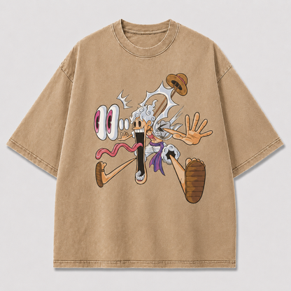 Oversized Streetwear Graphic Tee – Exaggerated Cartoon Stretch Print