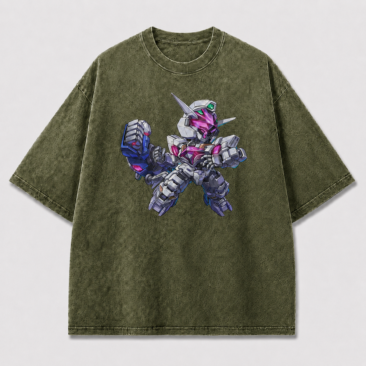 Oversized Chibi Mecha Graphic Tee – Crystal Detail Print Top
