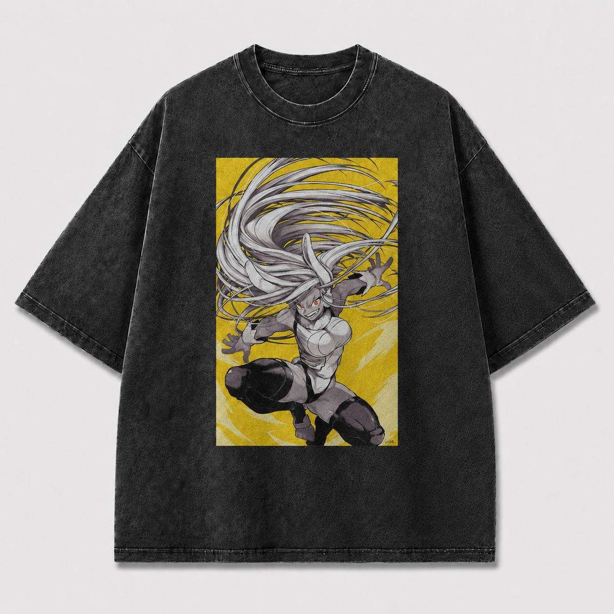 Oversized Windswept Heroine Graphic Tee – Monochrome Print Top