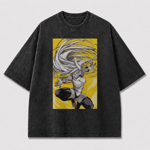Oversized Windswept Heroine Graphic Tee – Monochrome Print Top