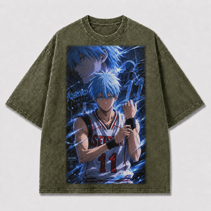 Oversized Basketball Portrait Graphic Tee – Electric Print Top