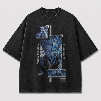 Oversized Ice Warrior Editorial Poster Graphic Tee – Japanese Typography Streetwear Shirt