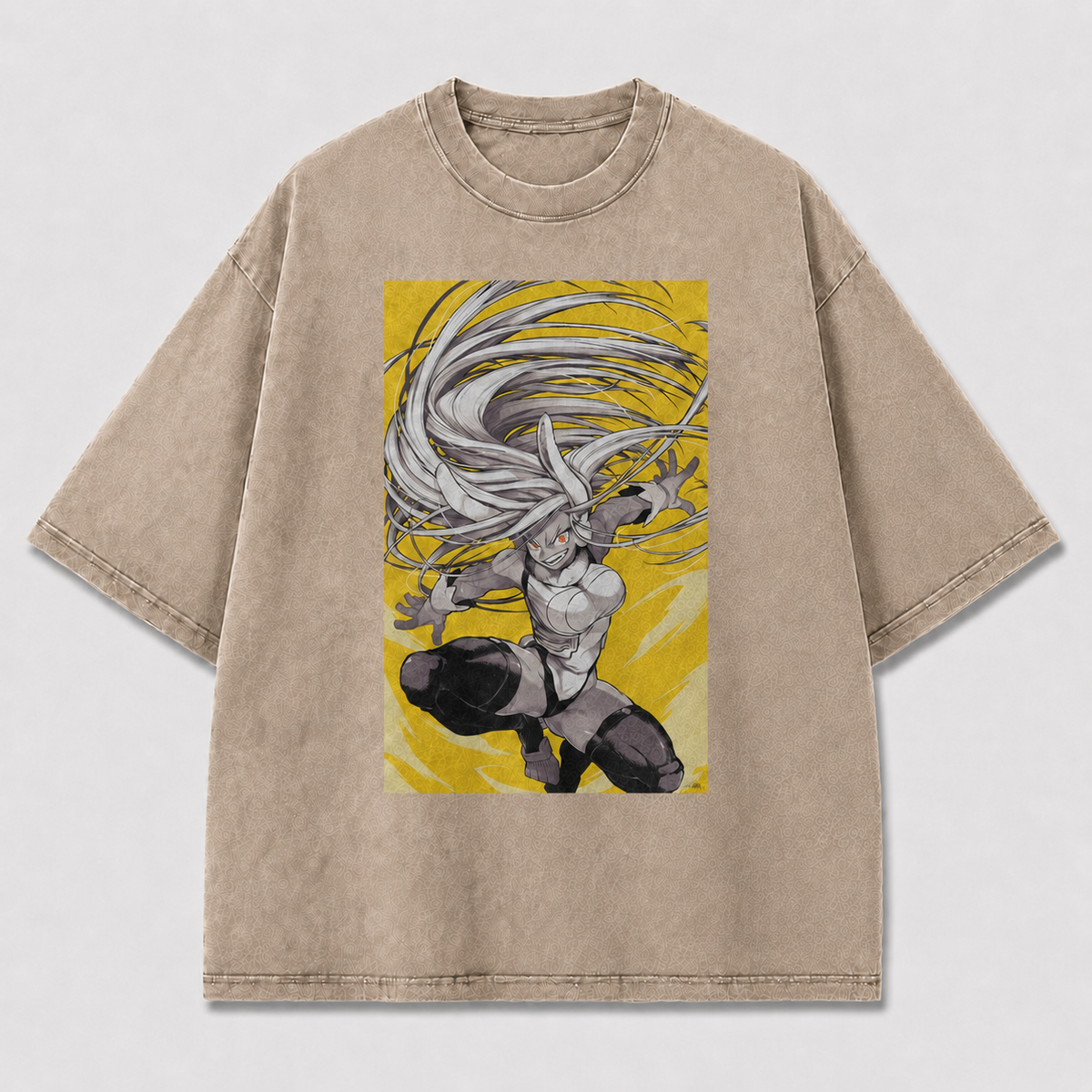 Oversized Windswept Heroine Graphic Tee – Monochrome Print Top