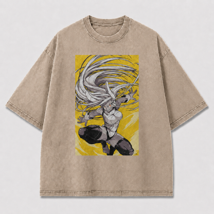 Oversized Windswept Heroine Graphic Tee – Monochrome Print Top