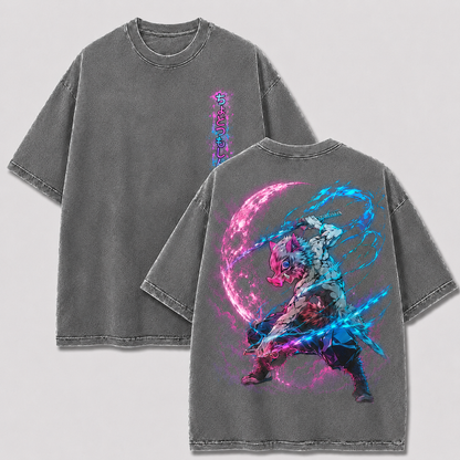 Neon Boar Mask Dual Blade Vintage Washed Graphic Tee
