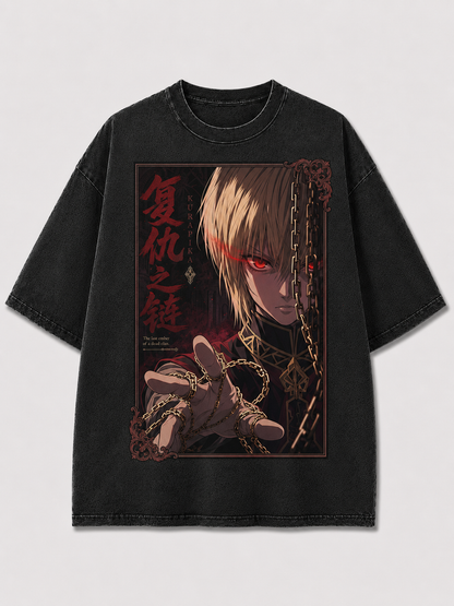 Oversized Crimson Eye Chain Graphic Tee – Poster Print Top