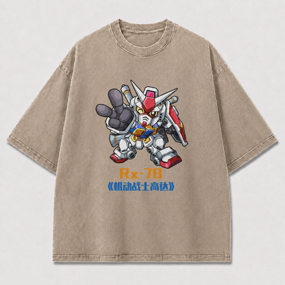Oversized Chibi Mecha Pose Graphic Tee – Playful Print Top