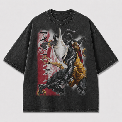 Mask Warrior Golden Armor Graphic Print Oversized Tee