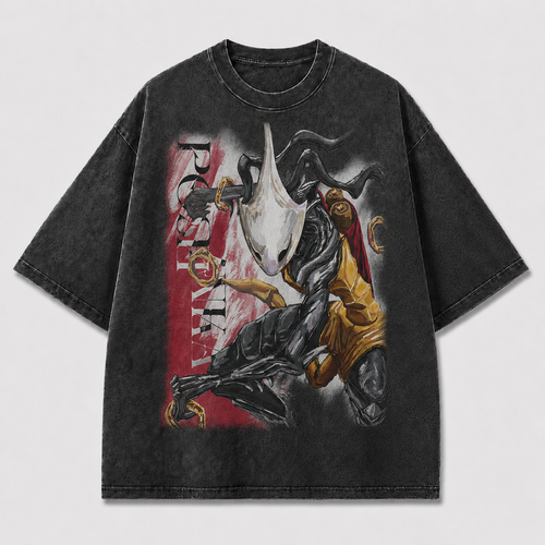 Mask Warrior Golden Armor Graphic Print Oversized Tee