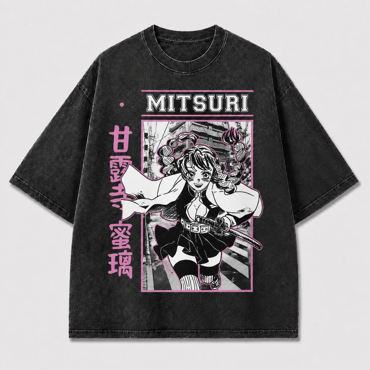 And Action Portrait Featuring a Cheerful Braided Oversized Graphic Tee