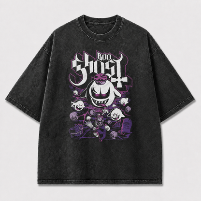 And Playful Ghost Character Collage with Coins Oversized Graphic Tee