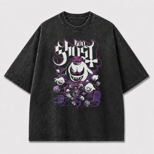 And Playful Ghost Character Collage with Coins Oversized Graphic Tee