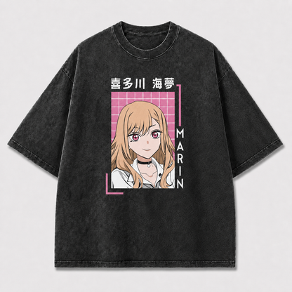 And Smiling Blonde Portrait inside a Retro Oversized Graphic Tee